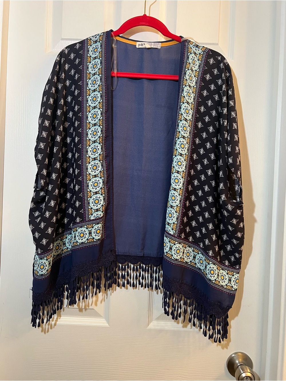 Jolt Navy and Light Blue Boho Fringe Kimono
